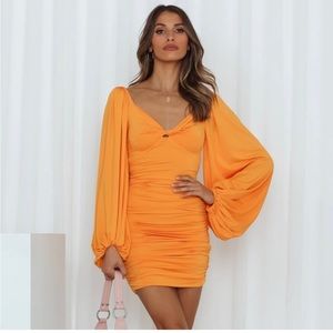 HELLO MOLLY Shine for Us Bodycon Orange Dress Size Small (4)